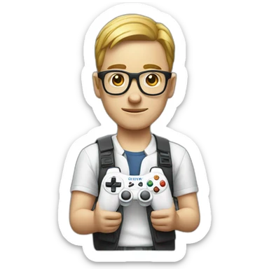 White nerd with gamepad  sticker