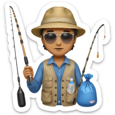 man fishing, caught trash bag sticker