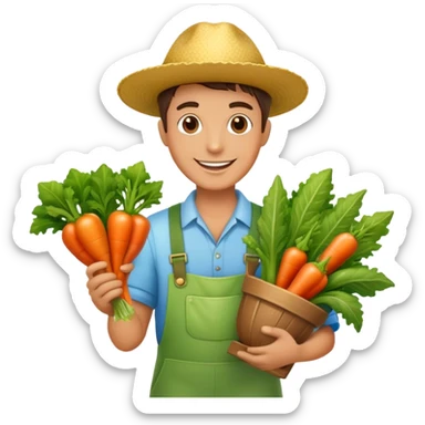Happy gardener with trophy and prize vegetables sticker