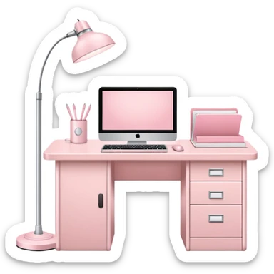 Pale Pink  Big Workstation and Light Pale Pink book and Light Pale Pink Desk lamp and Light Pale Pink computer for Lease sticker