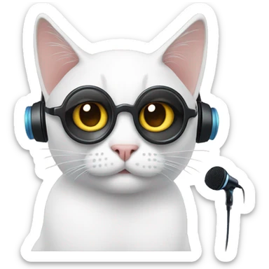 cat with earphone and mic podcasti sticker