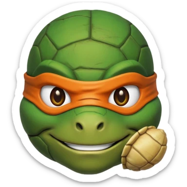 Michelangelo from Teenage Mutant Ninja Turtles, emoji style, head only, cute minimalistic style, with a shell detail sticker