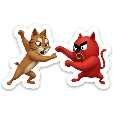 Cartoon Cardinal beating up cartoon wildcat sticker