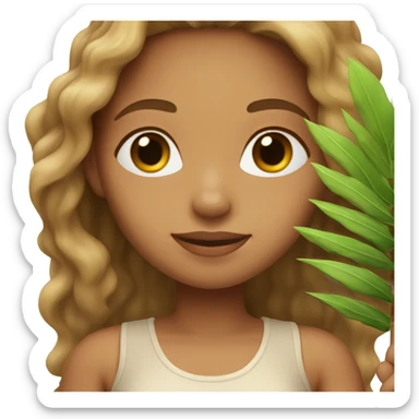 Light skin girl with light brown hair carrying small palm tree sticker