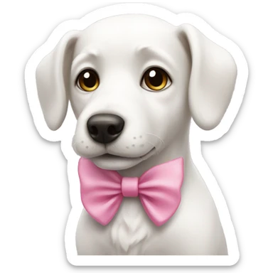 a white dog with a Pink bow sticker