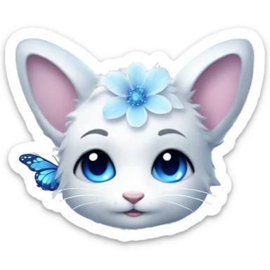 Edgy Cute Cool Kawaii gorgeous sparkly ethereal white fantasy animal with blue eyes sona with flowers and butterflies sticker