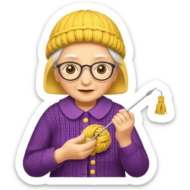 knitting grandma yellow sticker