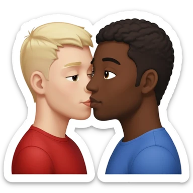 White adult male kissing black adult male  sticker