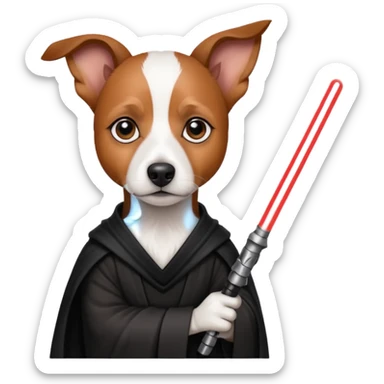 All white Jack Russell terrier brown spot on left eye/ear as a Sith Lord with light saber sticker