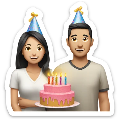 Asian couple celebrating birthday sticker