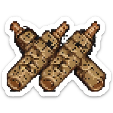 four wooden pegs together, pixel art style sticker