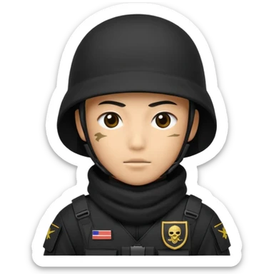 special forces soldier, black uniform, face covered, japanese sticker