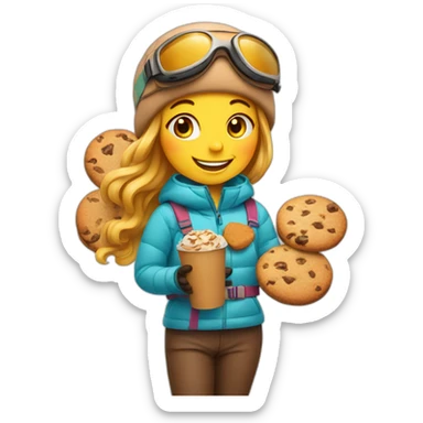 Happy skiing girl with cookies sticker