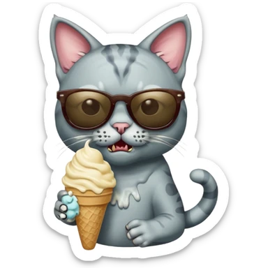 zombie cat with sun glasses and eating ice Cream sticker