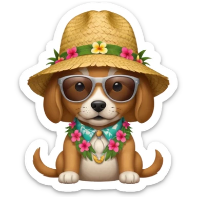 dog with sunglasses and straw hat, hawaii shirt sticker