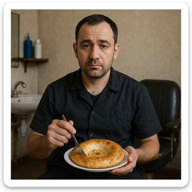 sartarosh xonada shunchaki tarelka v vilka ushlab utirsin tarelkada esa faqat uzbekcha non bulsin kayfiyati xam urtacha bulsin xursan bob ketmasin sticker