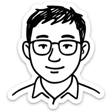 asian nerdy man with glasses, hand drawn outlined icon sticker