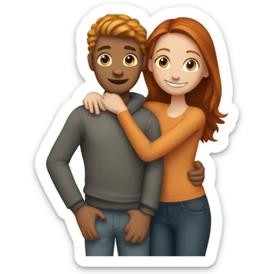 A couple, brunette girl and ginger boy, hugging sticker