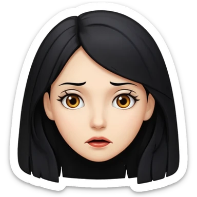 A beautiful woman with long, black hair looked puzzled. sticker
