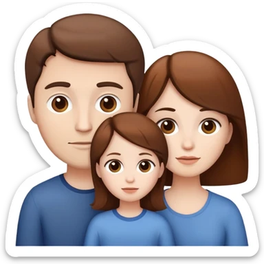 family 3 people, white skin and all brown hair  sticker