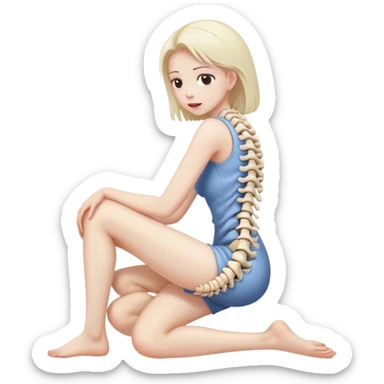 A woman holding a spine with numb legs sticker
