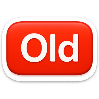 button with the word 'Old' in the style of the iOS emoji 'NEW' button, emoji style, red rounded rectangle background, white text sticker