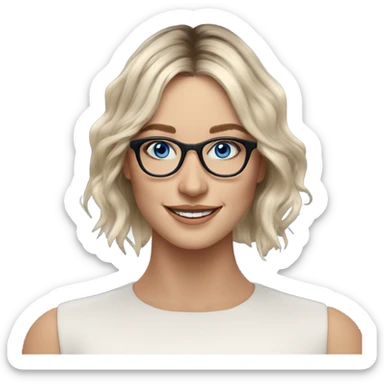 Shoulder length Balayage pale model lady with glasses and blue eyes happy  sticker
