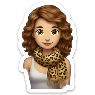 Girl brown Hair with print leopard scarf in a gay sticker