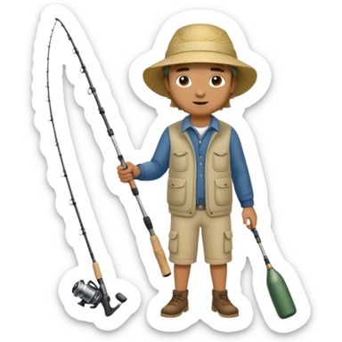 Man in motion casting a fishing rod full body sticker