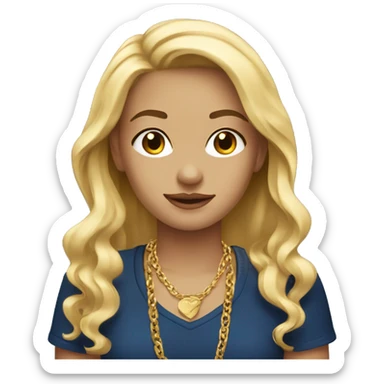 Blonde girl with a dark blue t-shirt and gold jewelry  sticker