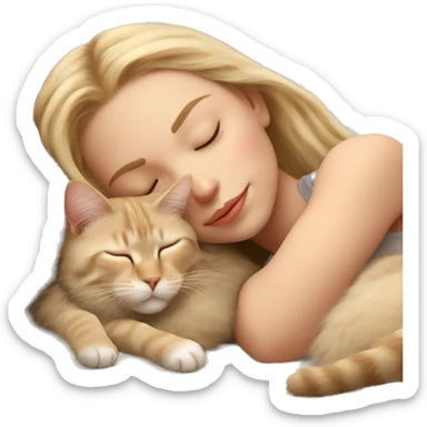 Pretty blonde girl sleeping with her beige main coon cat sticker