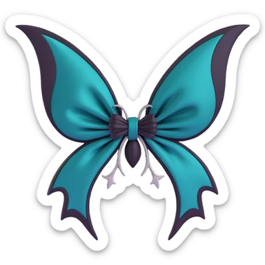 gothic bow, midnight teal silk, silver bat brooch, black feather accents, mysterious and lush sticker