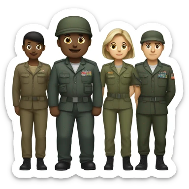 4 army people standing next to eachother sticker
