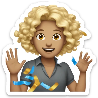 Blonde girl curly hair throwing confetti at a white man brown  sticker