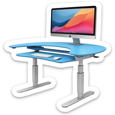 A height-adjustable office desk with a visible central lifting mechanism and a large flat monitor placed on top. The desk should look modern and minimal, symbolizing an ergonomic workstation. Rounded shapes, flat bright colors, consistent with standard emoji design. sticker