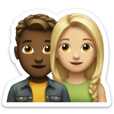 a blonde girl and a brown haired boy looking in the same direction sticker