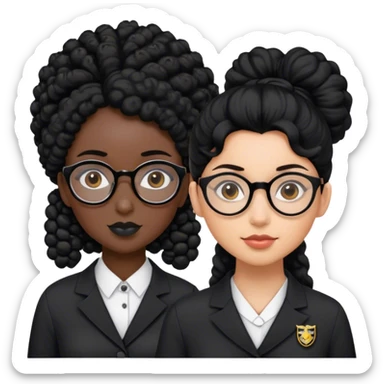 femme pilote d'avion en uniforme noir aux cheveux bouclés noir et petites lunettes arrondis identique avec des cheveux très long et la peau noir mais légèrement plus claire avec les cheveux attachés sticker