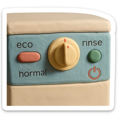 claymation style close-up of dishwasher control panel, soft lighting, pastel colors sticker