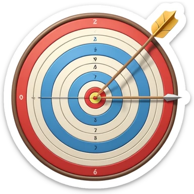 A bow with an arrow drawn back, aimed at a target with concentric rings. The background suggests a calm, outdoor archery range, emphasizing the precision, focus, and skill required in archery as a competitive sport. sticker
