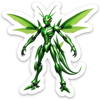  Cool Edgy Shiny Futuristic Ethereal Legendary Scizor-Scyther-Digimon-hybrid full body sticker