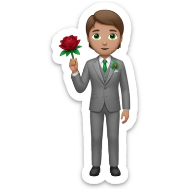 Chico blanco, pelo castaño, ojos verdes, traje boda gris y flor solapa , cuerpo entero sticker