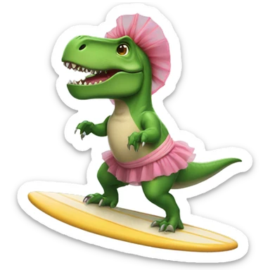 T-rex wearing a tutu on a surfboard sticker