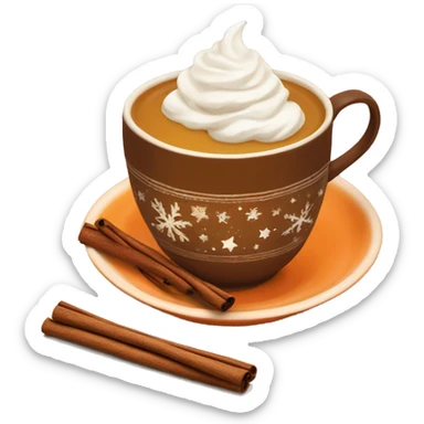 christmas tea with orange, cinnamon and whipped cream in brown cup sticker