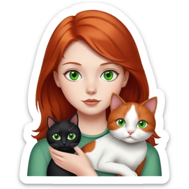 red headed girl with black and white cat and green eyes sticker