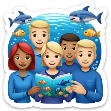 des gens qui lisent un panneau afin d'en apprendre plus sur la vie marine  sticker