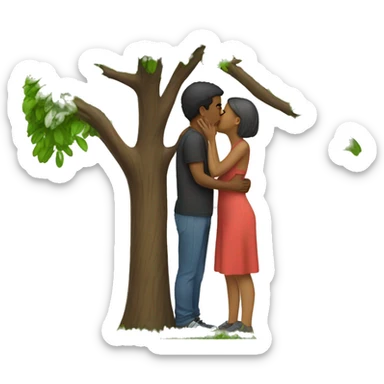 two people kissing next to a tree sticker