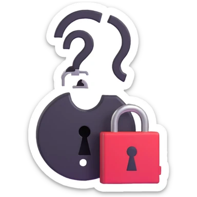 A person looking confused with a question mark and a lock, forgot password concept sticker