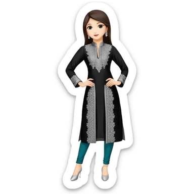 Elegant black kurti with silver embellishments and mandarin collar sticker