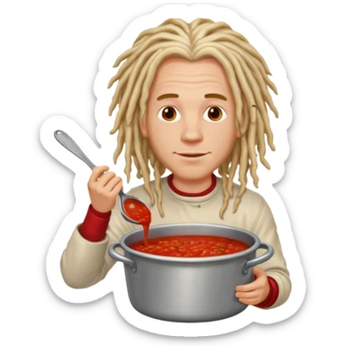a white man with dreadlocks immersed in a pot of sauce sticker