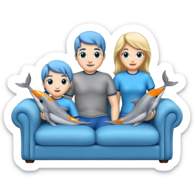 2 males and 2 female dolphins sitting on a sofa  sticker